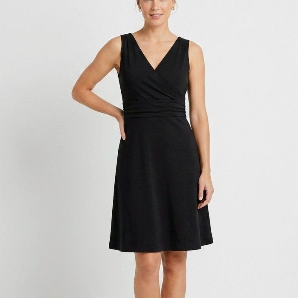EDDIE BAUER Dress Black Sleeveless A-line FitFlare V-Neck Women Medium NEW NWT
